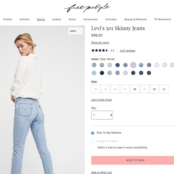 SOLD!! NWT Levi's 501 Skinny High Rise Raw Denim - Picture 4 of 6